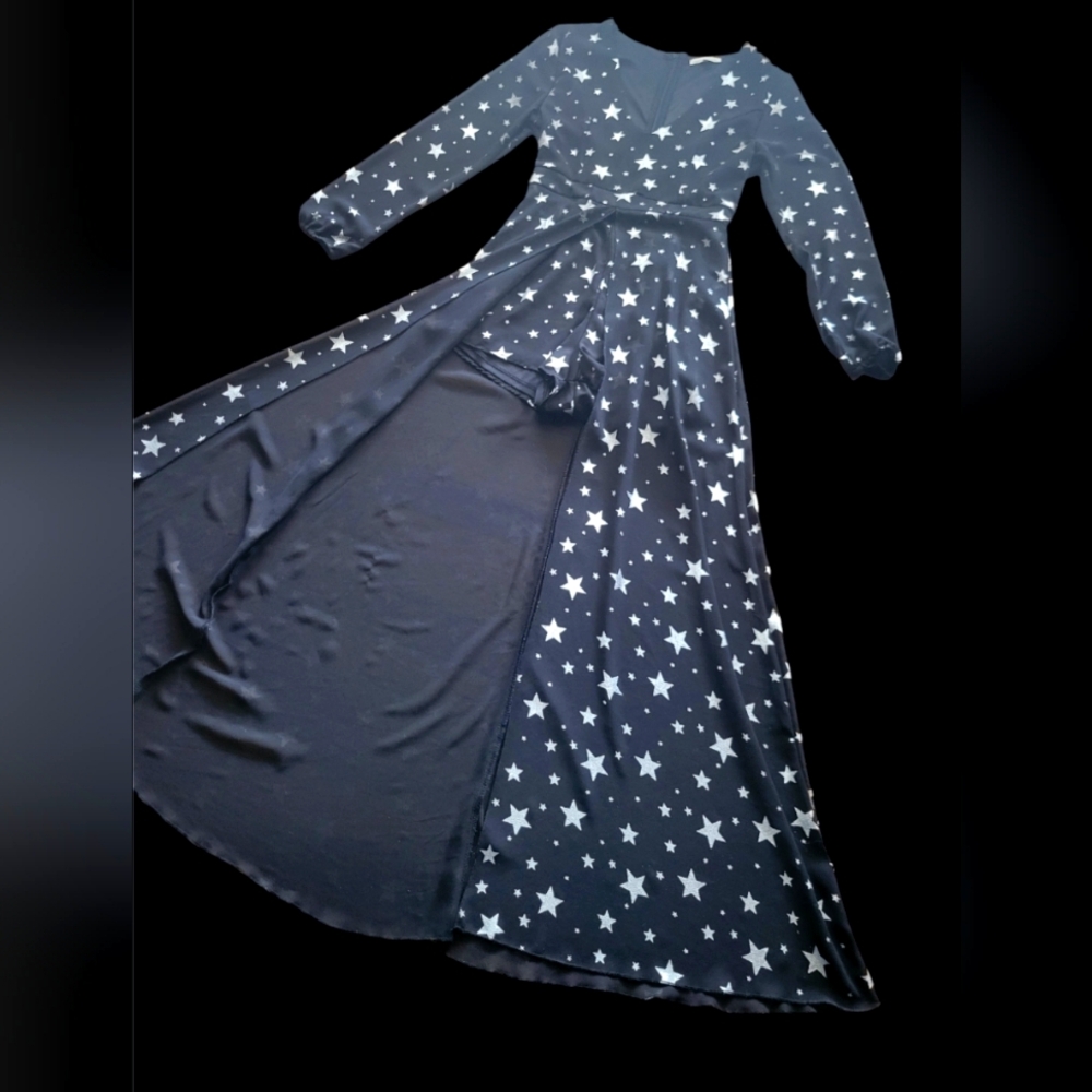 Black And Silver Starry Night Romper With Skirt Cape